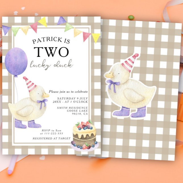 Invitation Deux Lucky Duck Première Fête d'Anniversaire Unise (Créateur téléchargé)