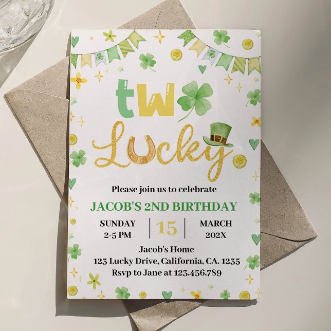 Invitation Deux Lucky St Patrick's Day 2e anniversaire Invita (Créateur téléchargé)
