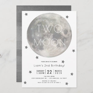 Invitation Deux Lune Blanc Argent Boy 2e anniversaire