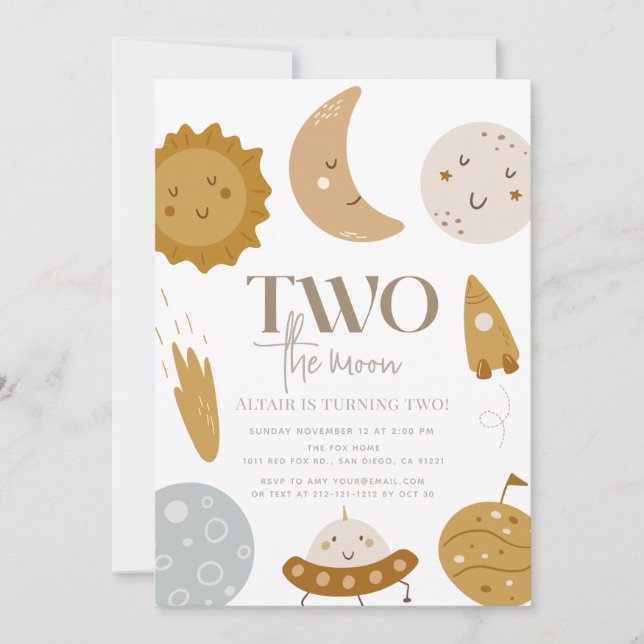 Invitation Deux Lune Boho Space 2e Anniversaire (Devant)