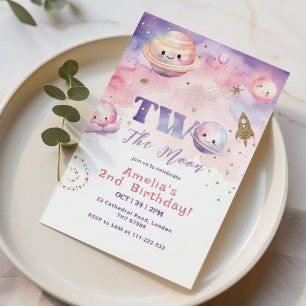Invitation Deux Lune Extérieur de l'espace rose fille 2e anni