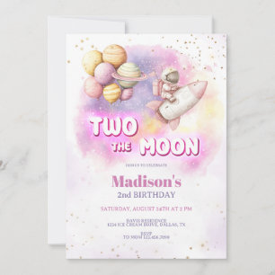 Invitation Deux lune fille anniversaire, Pastel Outerspace
