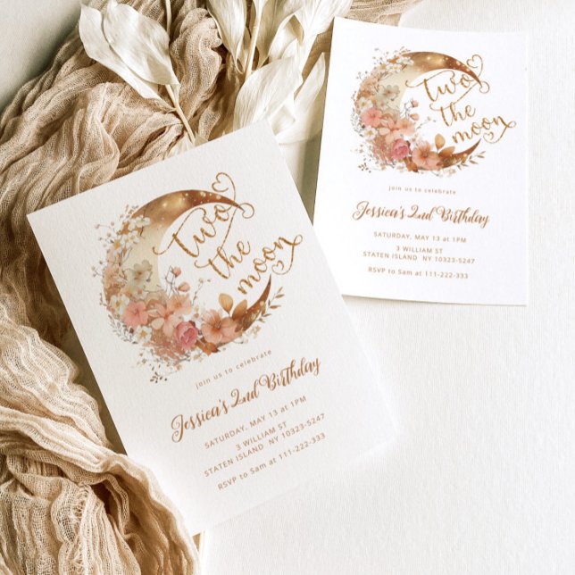 Invitation Deux lune or rose fille 2e anniversaire (Créateur téléchargé)