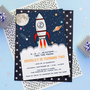 Invitation Deux lune Rocket Ship 2e anniversaire