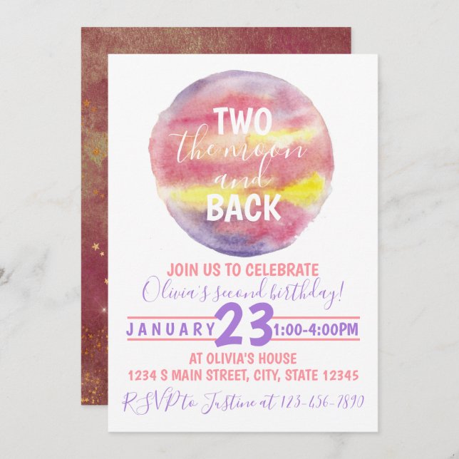 Invitation Deux lunes et le retour de l'anniversaire (Devant / Derrière)