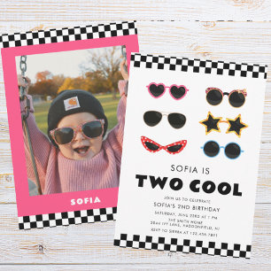 Invitation Deux Lunettes de soleil Cool Fille 2e anniversaire