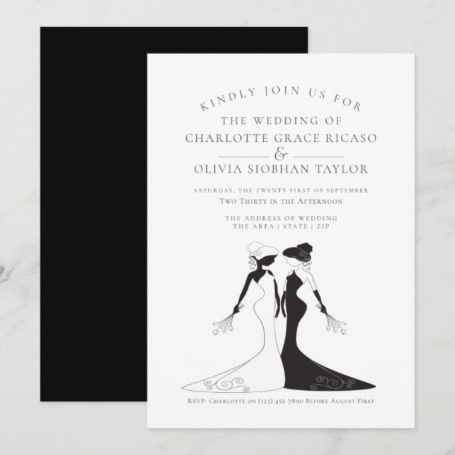 Invitation Deux mariées 1940s Style Bridal Gowns Mariage (Devant / Derrière)