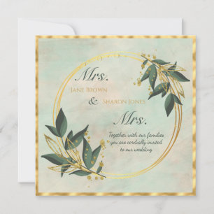Invitation Deux mariées aquarelle végétation mariage lesbien