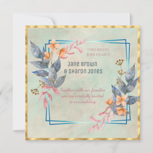 Invitation Deux mariées Lesbienne Aquarelle Fleurs Mariage (Devant)