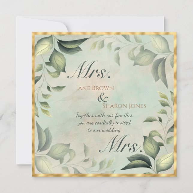 Invitation Deux mariées mariage aquarelle verdure (Devant)
