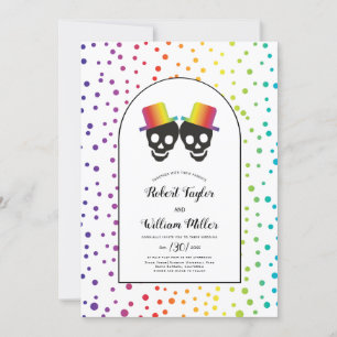 Invitation Deux mariés avec casquette confetti gay mariage