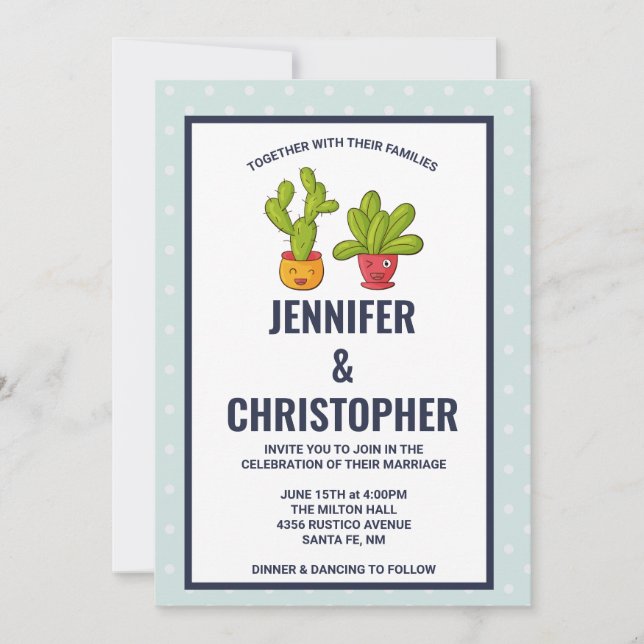 Invitation Deux mignons Mariage d'illustration Cactus (Devant)