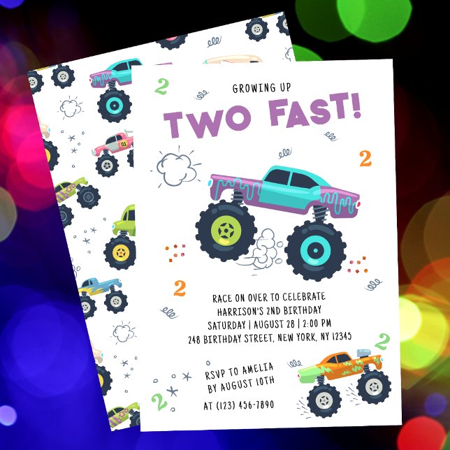 Invitation Deux monstres rapides pour un 2e anniversaire colo (Créateur téléchargé)