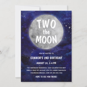 Invitation Deux Moon Navy Blue Boy 2e fête d'anniversaire