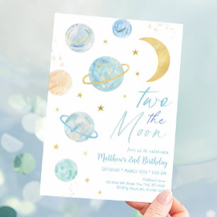 Invitation Deux Moon Pastel Blue Gold Anniversaire