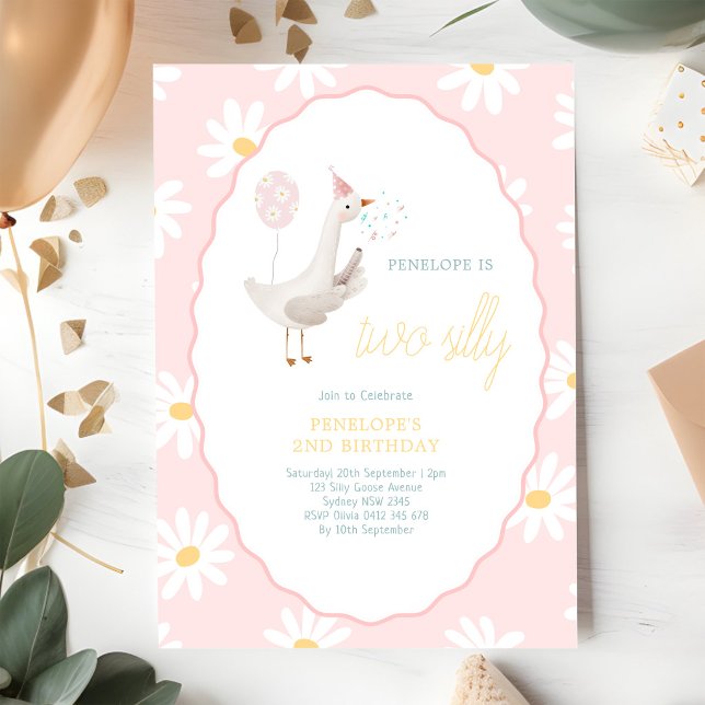 Invitation Deux Oie Idiote Fille Daisy 2e Anniversaire (Créateur téléchargé)