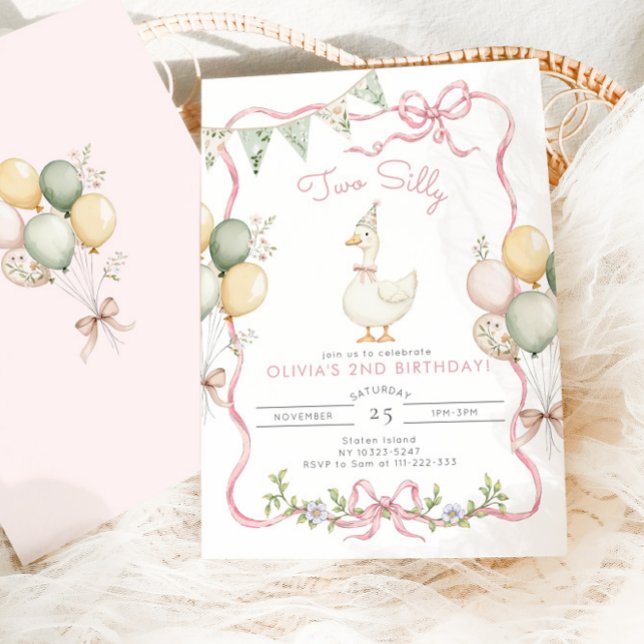 Invitation Deux Oie Idiote Fille Rose 2e Anniversaire (Créateur téléchargé)