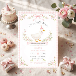 Invitation Deux Oie Idiote Fleur Rose 2Ème Anniversaire