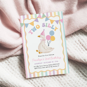 Invitation Deux Oie Idiote Pastel Douce Rayure 2e Anniversair