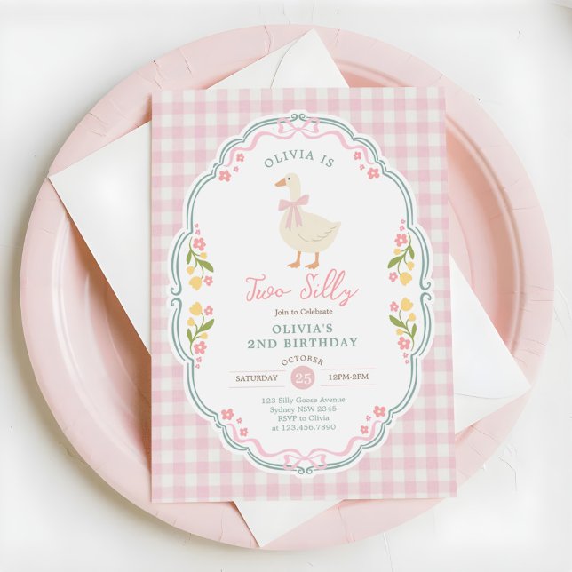 Invitation Deux Oie Ridicule Ruban Rose Fille 2e Anniversaire (Créateur téléchargé)