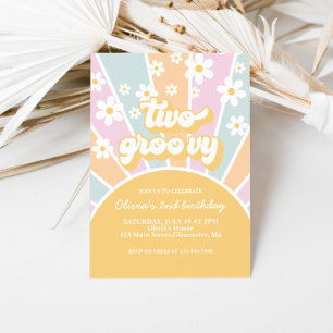 Invitation Deux pastels groovy rétro soleil marguerite boho f