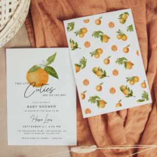Invitation Deux petites Baby showers jumeaux Cutie Oranges