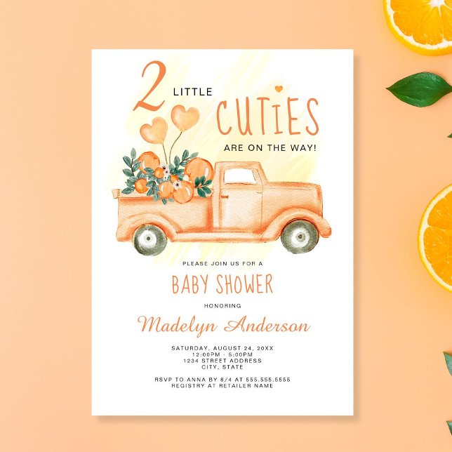 Invitation Deux petites cuties Orange Twins Baby shower (Créateur téléchargé)