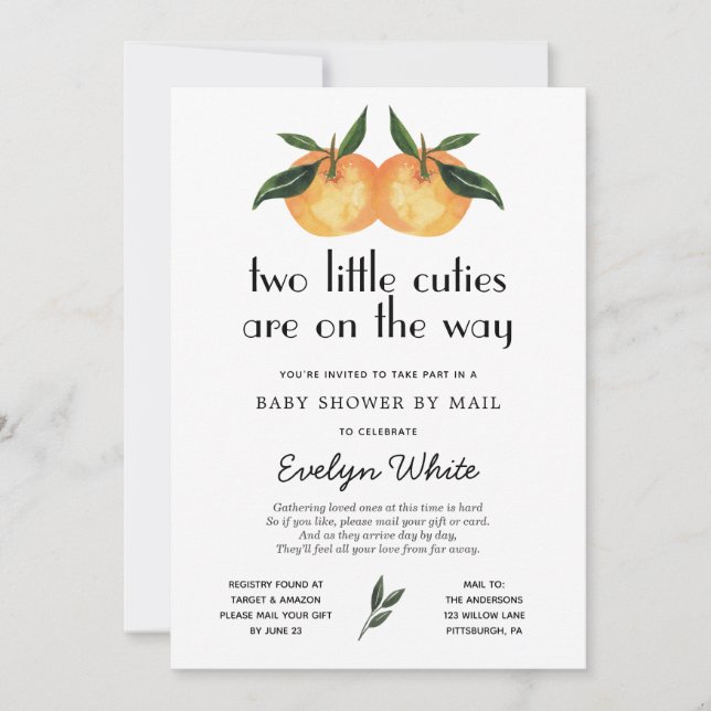 Invitation Deux petites cuties Twin Baby shower par courrier (Devant)