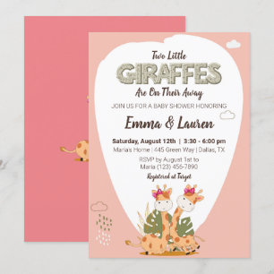 Invitation deux petites girafes baby shower girafe aquarelle