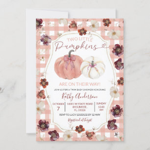 Invitation Deux Petits Baby shower Floral Rose Citrouille Twi