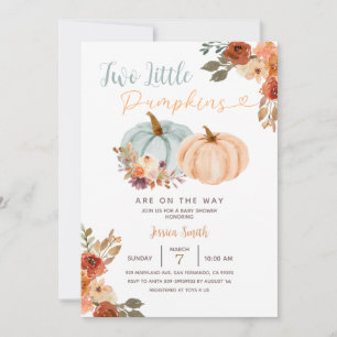 Invitation Deux Petits Baby showers Citrouille Blue Mint & Pe