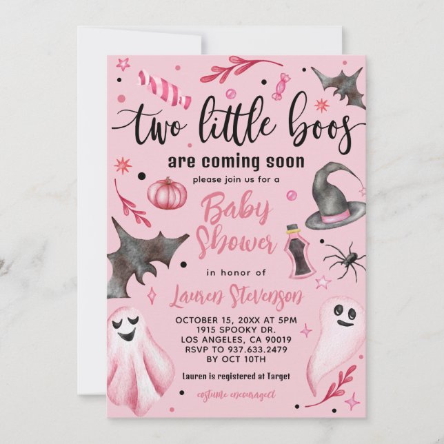 Invitation Deux petits Baby showers d'Halloween Boos (Devant)