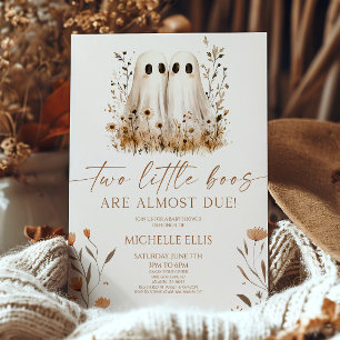 Invitation Deux petits Boos Ghost Fleur sauvage Twins Baby sh