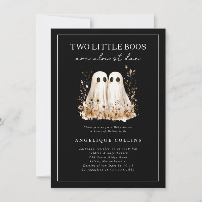 Invitation Deux Petits Boos Jote Ghosts Baby shower Fleur sau (Devant)