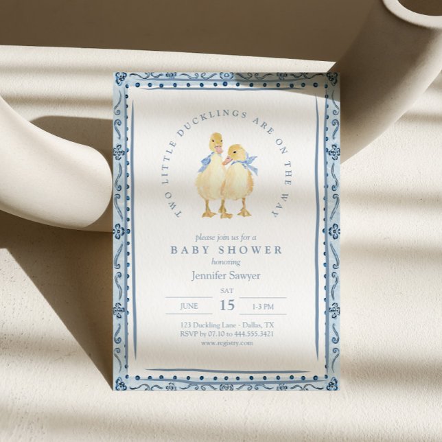 Invitation Deux Petits Canetons Classique Garçons Jumeaux Bab (Créateur téléchargé)