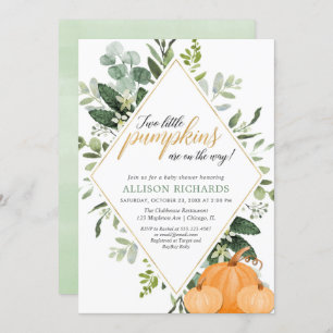 Invitation Deux petits citrouille baby shower jumeaux automn