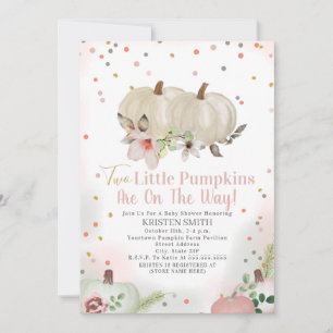 Invitation Deux Petits Citrouille Rose Floral Girl Baby showe