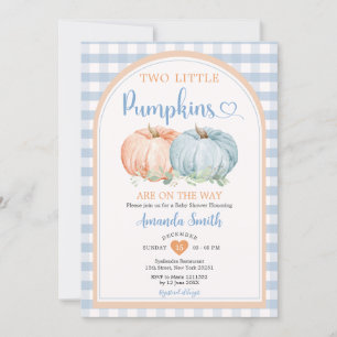 Invitation Deux Petits Citrouilles Bleu En vichy Baby shower