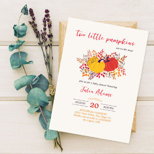 Invitation Deux petits Citrouilles tombent baby shower jumeau