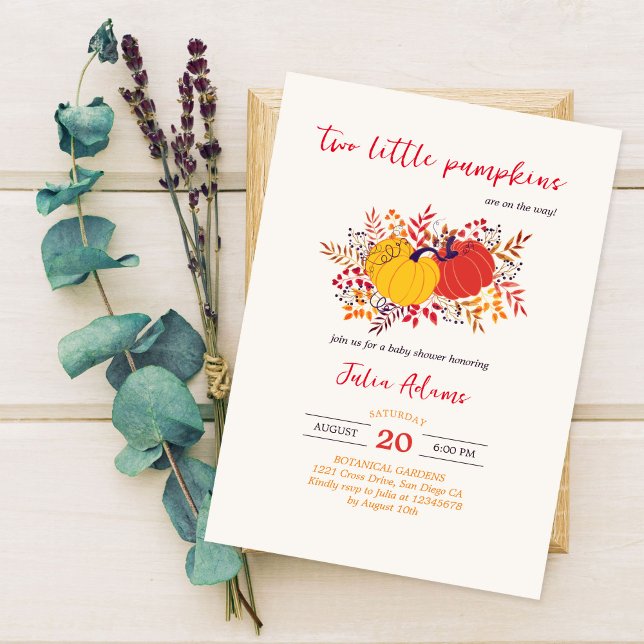 Invitation Deux petits Citrouilles tombent baby shower jumeau (Créateur téléchargé)