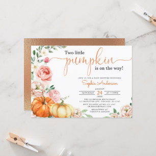Invitation Deux Petits citrouilles tombent baby shower Twins 