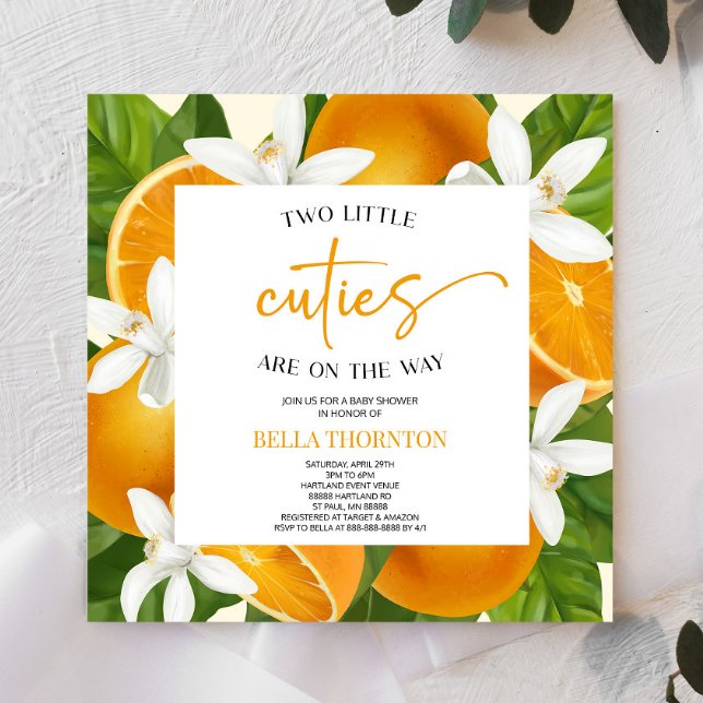 Invitation Deux Petits Cuties Twins Orange Baby shower (Créateur téléchargé)