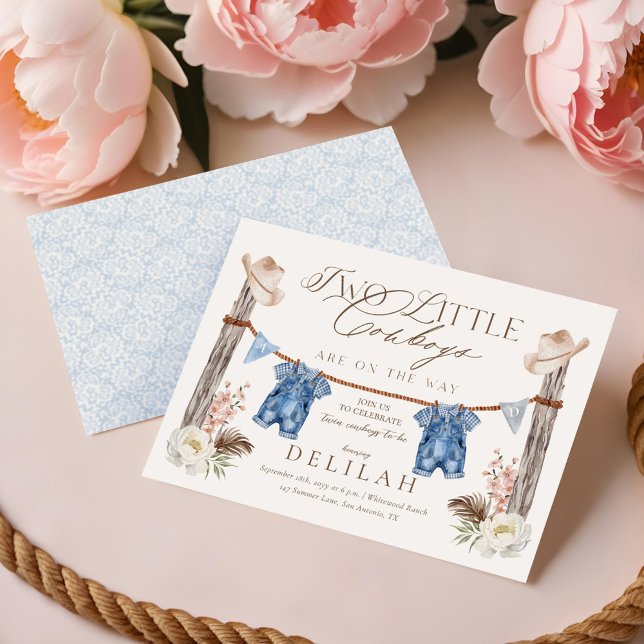 Invitation Deux petits jumeaux cow-boys sont sur le chemin Ba (Two Little Twin Cowboys Are on The Way Baby Shower Invitation)
