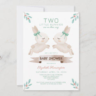 Invitation Deux petits lapins Bunny Baby shower jumeau