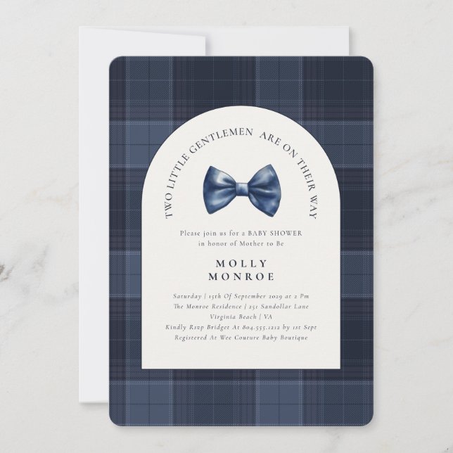 Invitation Deux petits messieurs sont en chemin Baby shower (Devant)