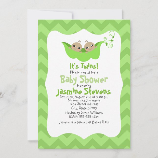 Invitation Deux petits pois dans le Baby shower des jumeaux P (Devant)
