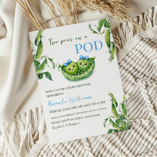Invitation Deux petits pois dans un Baby shower jumeau bleu p