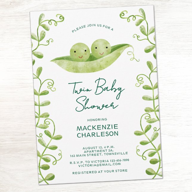 Invitation Deux petits pois dans une cosse Fête de naissance  (Two peas in a pod twin baby shower invitations )