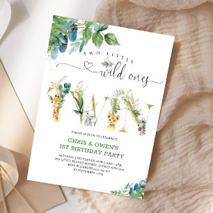 Invitation Deux Petits Sauvageons JUMEAUX Animaux Floraux Ann