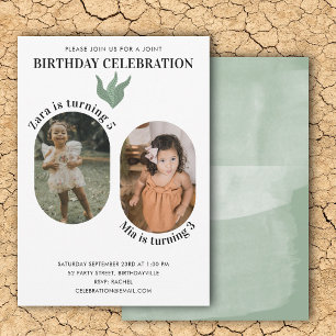 Invitation Deux Photo Anniversaire Commun Aquarelle Boho Vert